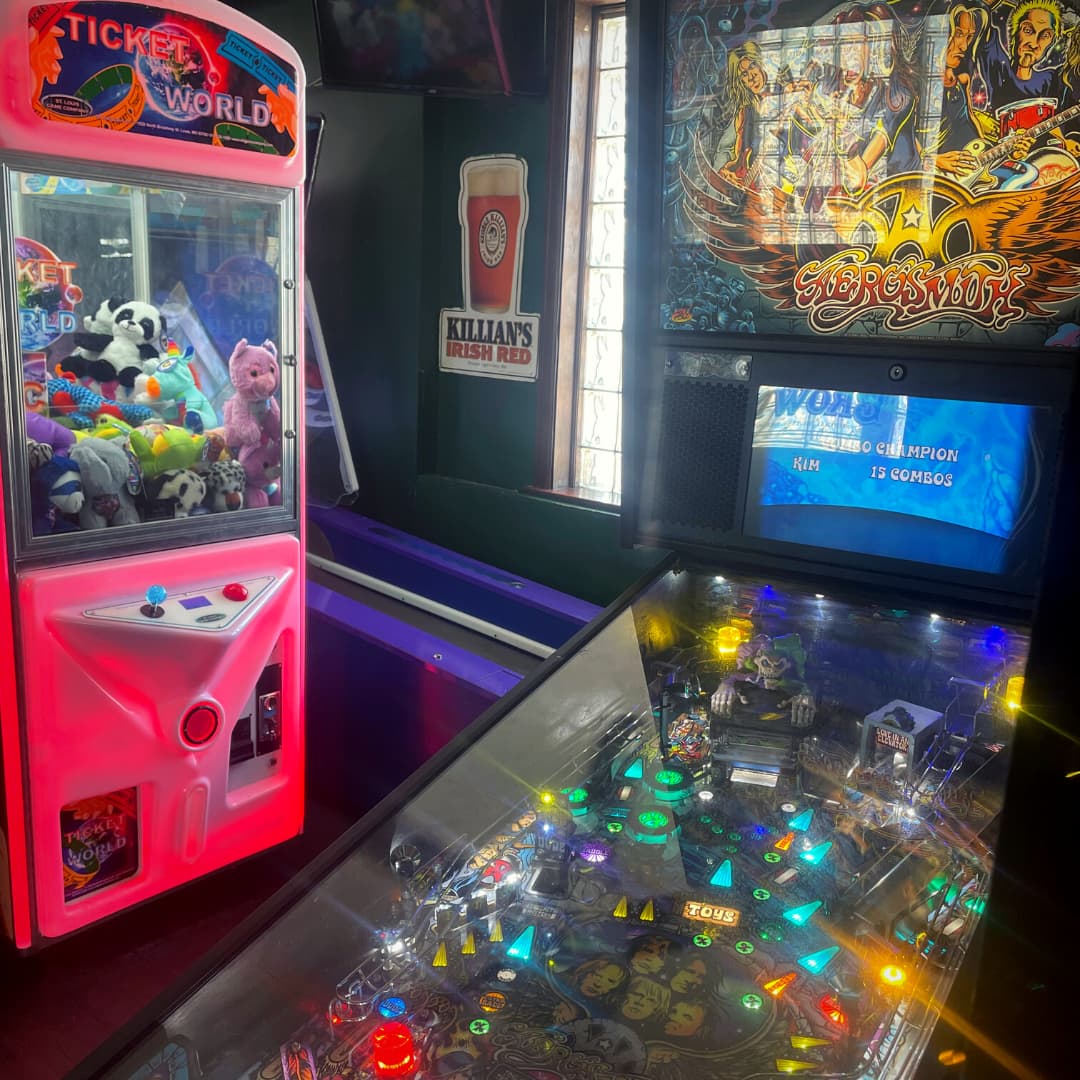 Pinball machine playfield in the upstairs game room