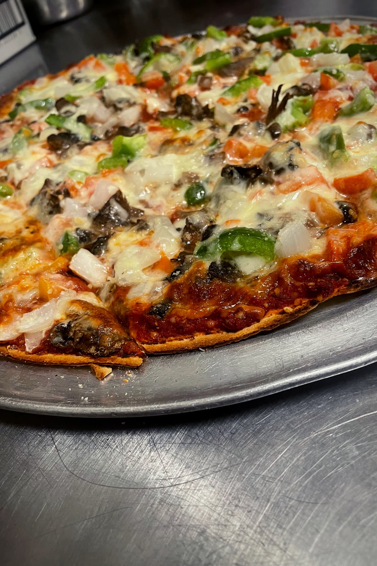 St. Louis-style pizza fresh out of the oven