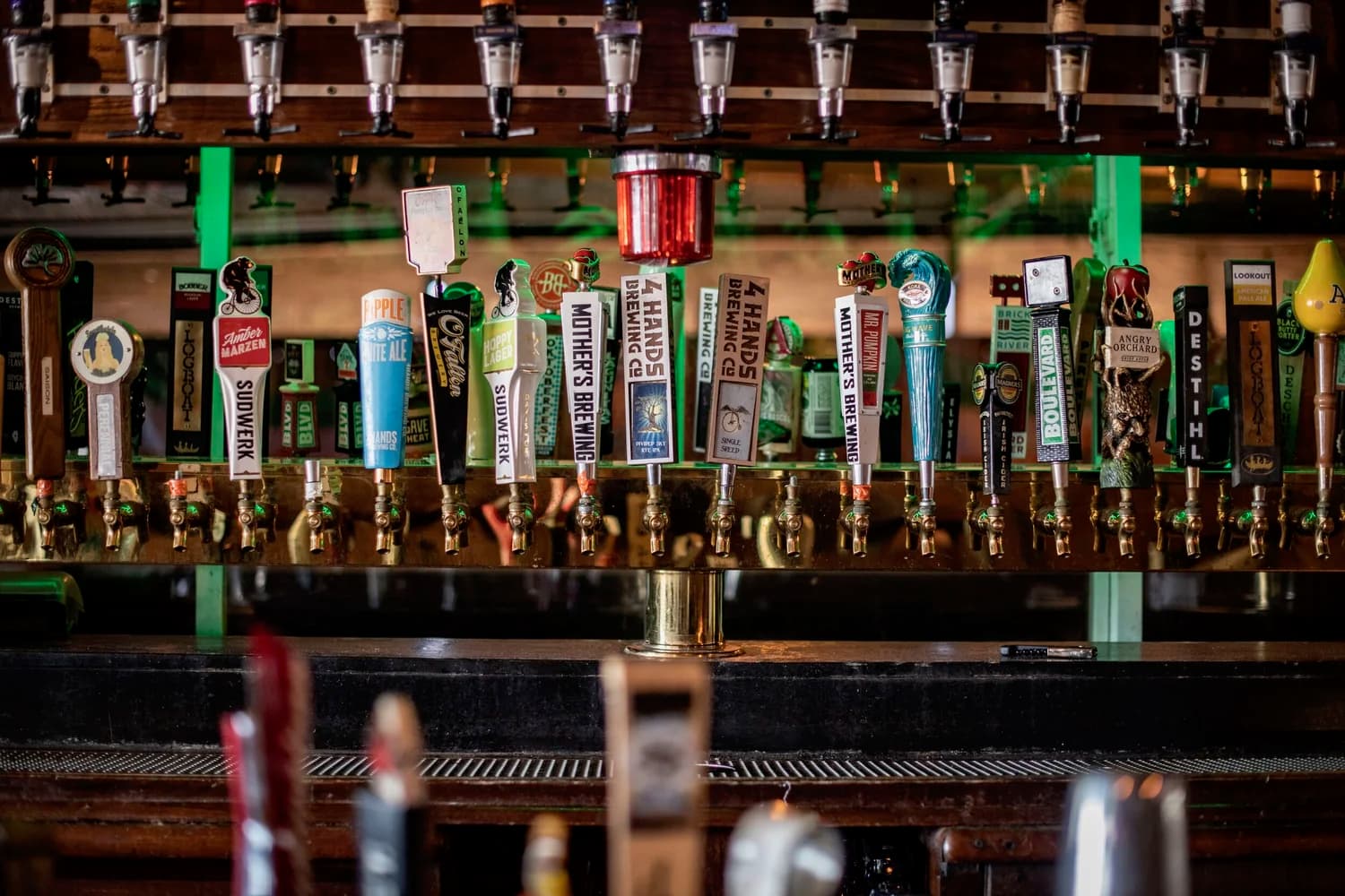 A row of tap handles along the 101-tap draft wall